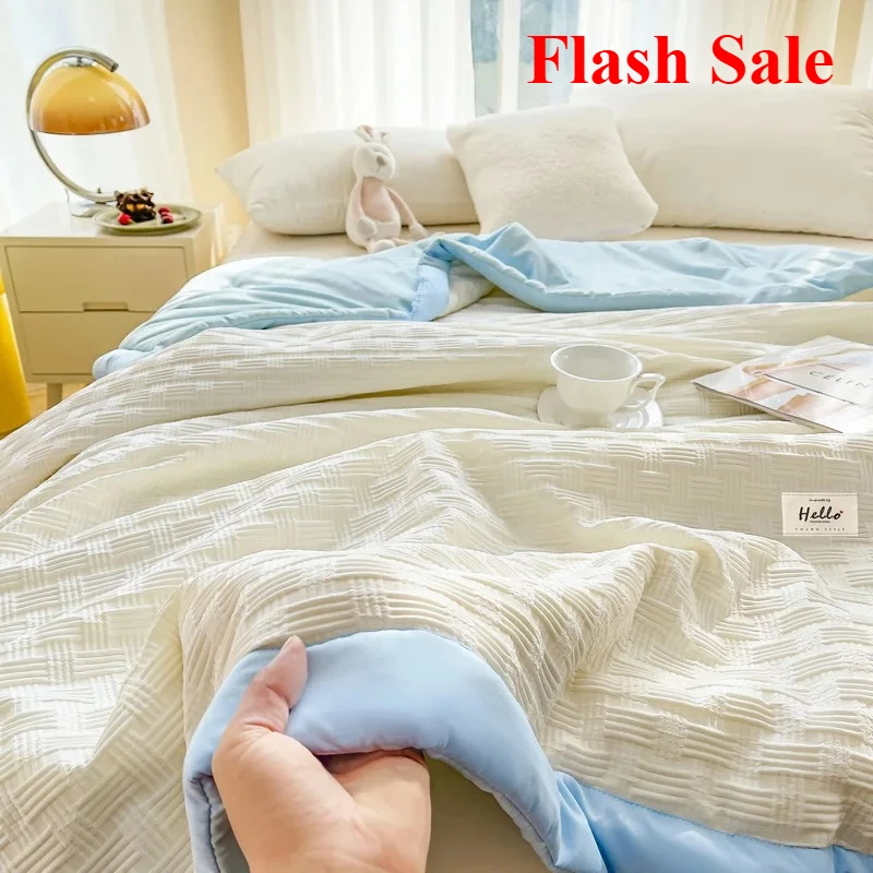 

New washed waffle wide hemming soybean summer quilt cloud cotton summer thin quilt solid color simple air conditioner quilt