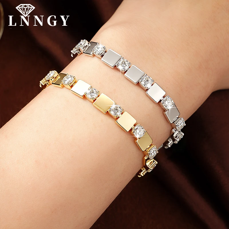 Lnngy 4.5mm Round Moissanite Tennis Bracelet For Women 14K Gold Filled Block-link Chain Bracelets 2026 Trend Jewelry