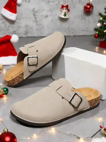 Fashionable & Elegant Cork Bottom Comfortable Slip-On Mule Slippers, Unisex Casual Slides Suitable For Commuting, Home, Office, Travel, Beach, All Seasons