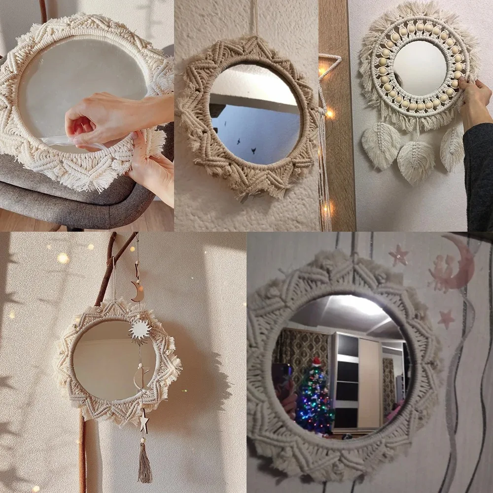 Nordic Room Decorative Mirrors Boho Macrame Round Cosmetic Mirror Room Wall Mirror Woven Macrame Crafts Home Decor Wall Decor