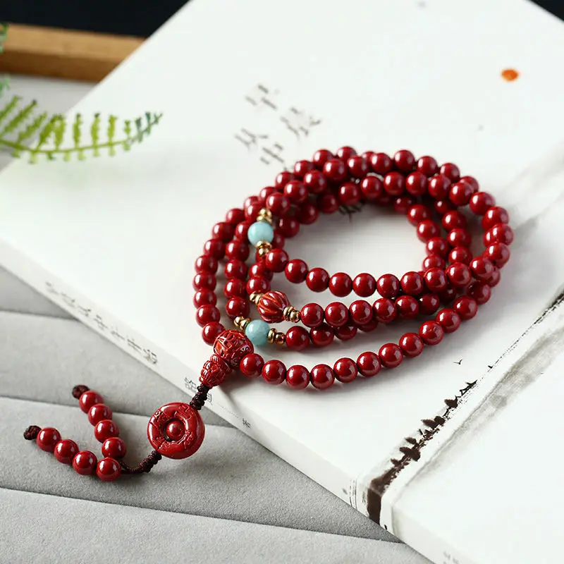 108 Cinnabar Bracelets, Buddha Beads, Good Luck, Cinnabar Round Bead Bracelets