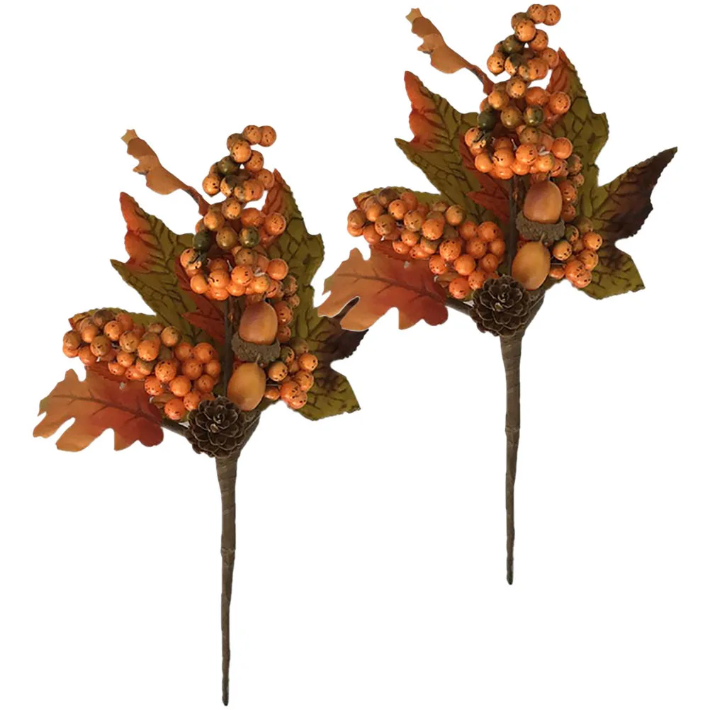 

2Pcs Realistic Fake Maple Leaves and Berries Branches for Vase Filler Fall Decor Indoor Outdoor Thanksgiving Party Decoration