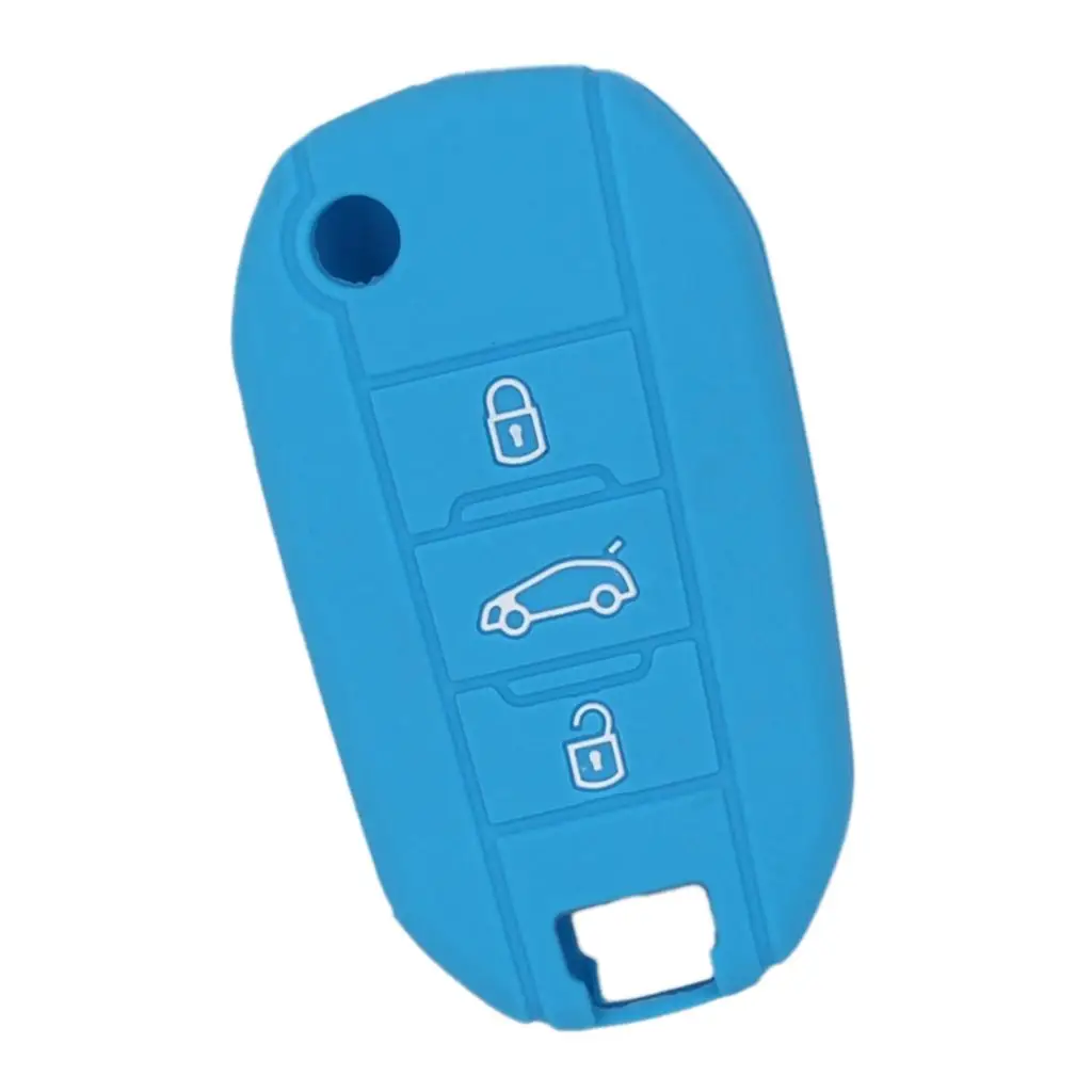 Silicone Car Key Case Cover for AUDI Folding Remote Key Fob Case Shell 3 Buttons Light Blue