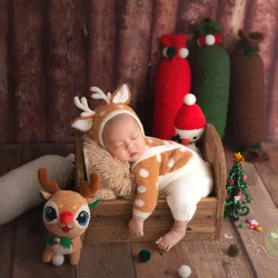 ❤Vêtements de Noël pour photographie de nouveau-né, chapeau mignon, haut et pantalon, accessoires photo de bébé, vêtements de prise de vue en studio, tenues, 3 pièces, ensemble