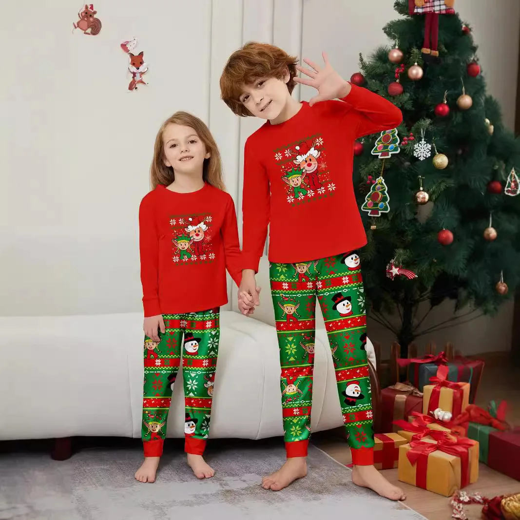 طقم بيجامة أوروبي مطبوع عليه رسوم كرتونية لعيد الميلاد لعام 2025 ، طقم بيجامة للأطفال لجو عيد الميلاد عبر الحدود #1