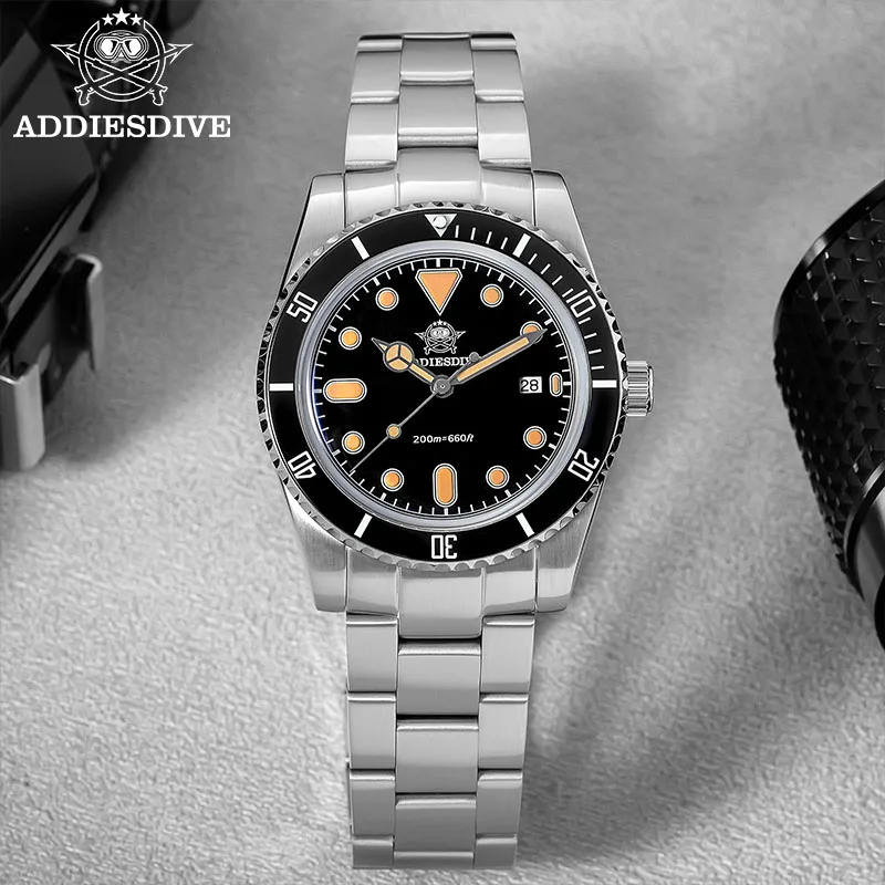 ADDIESDIVE, 39 мм, новые часы для дайверов, роскошный керамический безель, двунаправленное вращение, 200 м, водонепроницаемые, ультратонкие кварцевые часы Luminnous