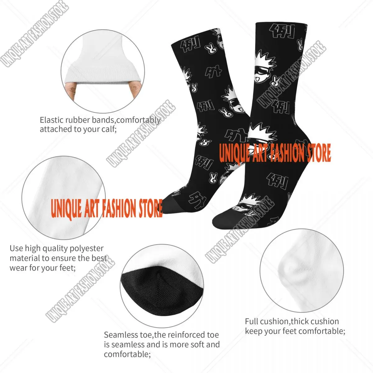 Retro JJk Manga Jujutsu Kaisen Sports Socks Cute Gojo Sensei Polyester Middle Tube Socks for Unisex Sweat Absorbing