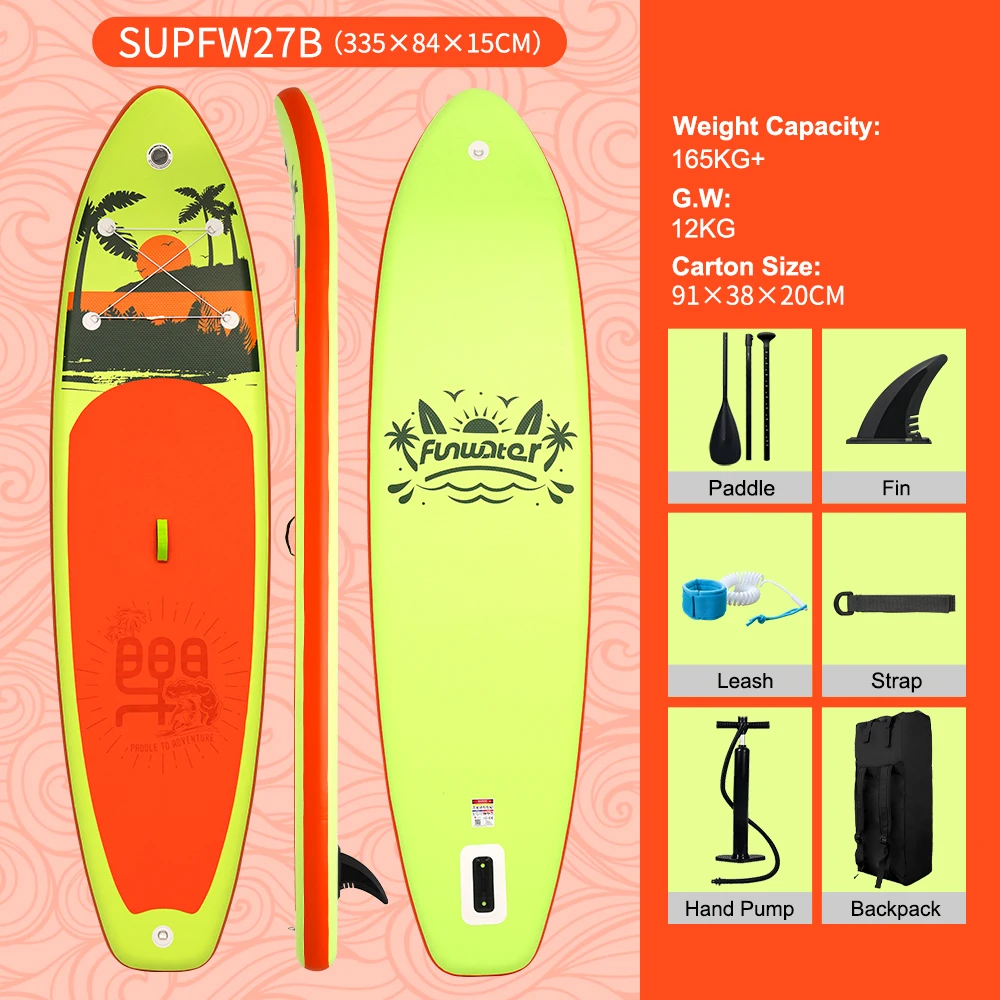 Funwater aufblasbares Stand-Up-Paddleboard (SUP-Board) mit 150 kg Tragfähigkeit für Erwachsene, Premium-PVC, stabil, langlebig, leicht, tragbar, anfängerfreundlich, Allround-Paddleboard für Touren,