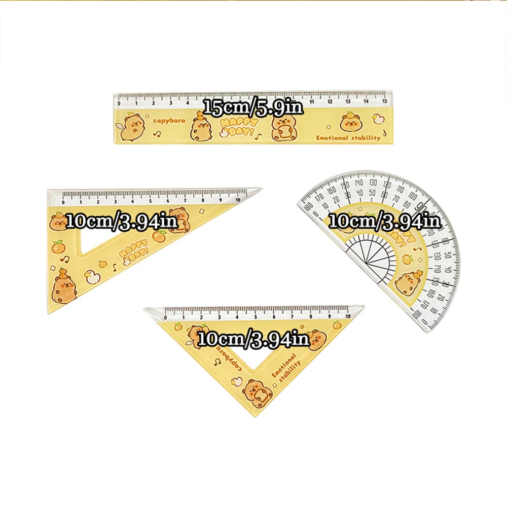 4pcs/set Creative Acrylic Capybara Set of Rulers Drawing Tools Cute Cartoon Soft Ruler Set Office Supplies Set Square