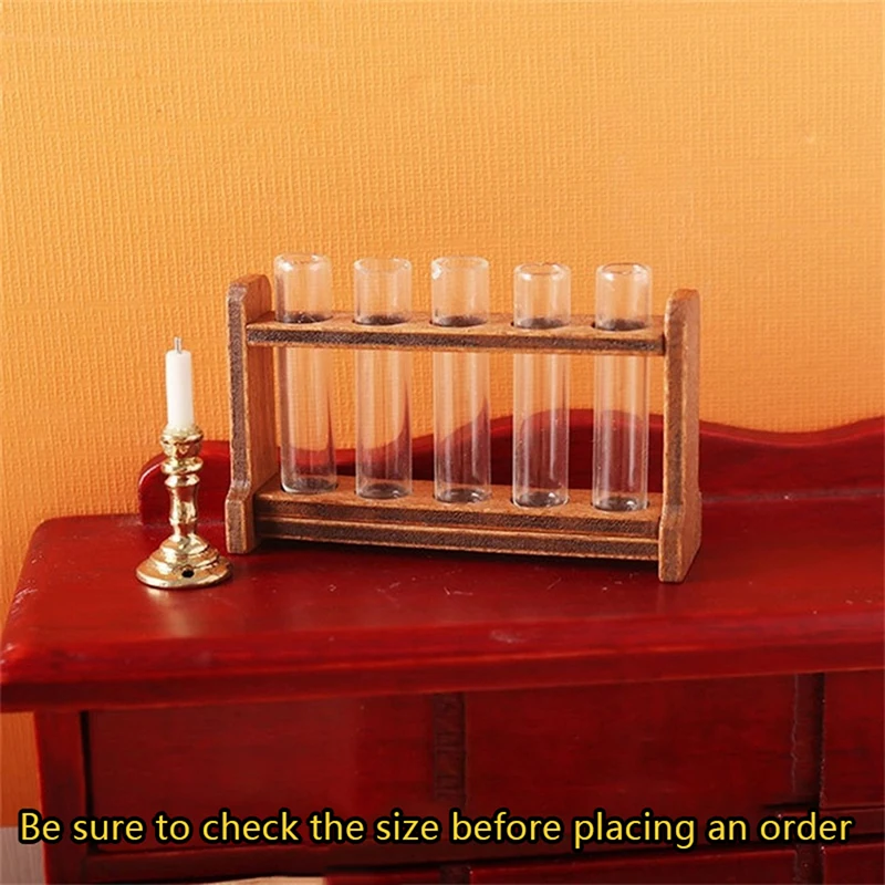 Hot Sale Laboratory Glass Test Tubes With Wooden Rack Set 1:6 1:12 Dollhouse Miniature Accessory Home Decoration Ornament