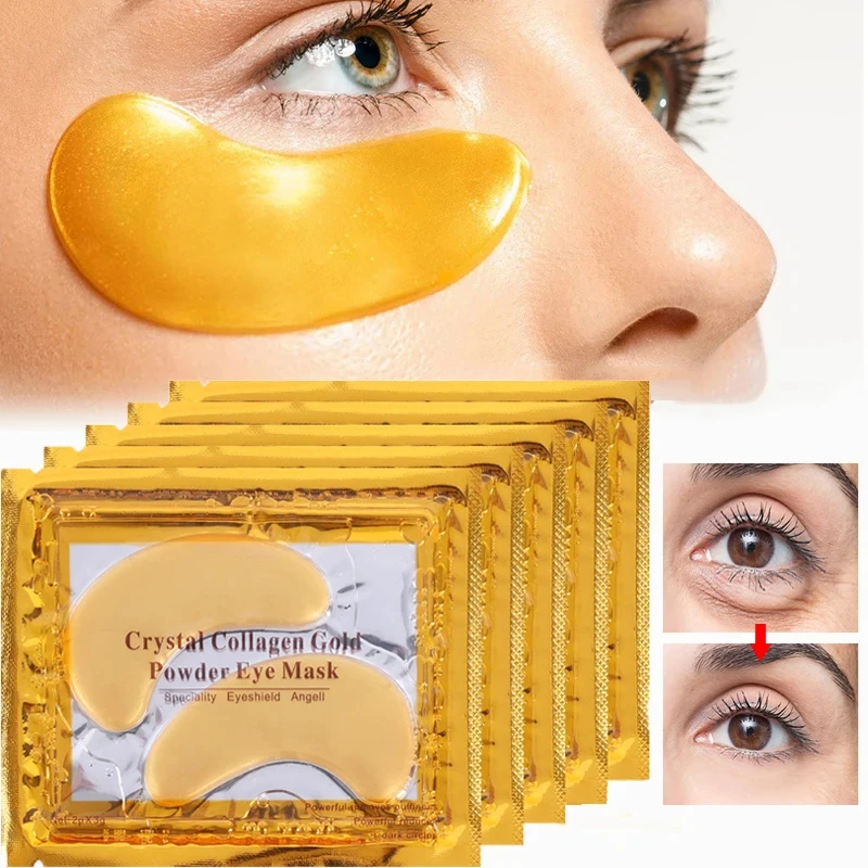 Cristal colágeno máscara ocular, pó de ouro, anti-envelhecimento, olheiras, acne, remendos de beleza, cuidados com a pele, cosméticos coreanos, 10pcs