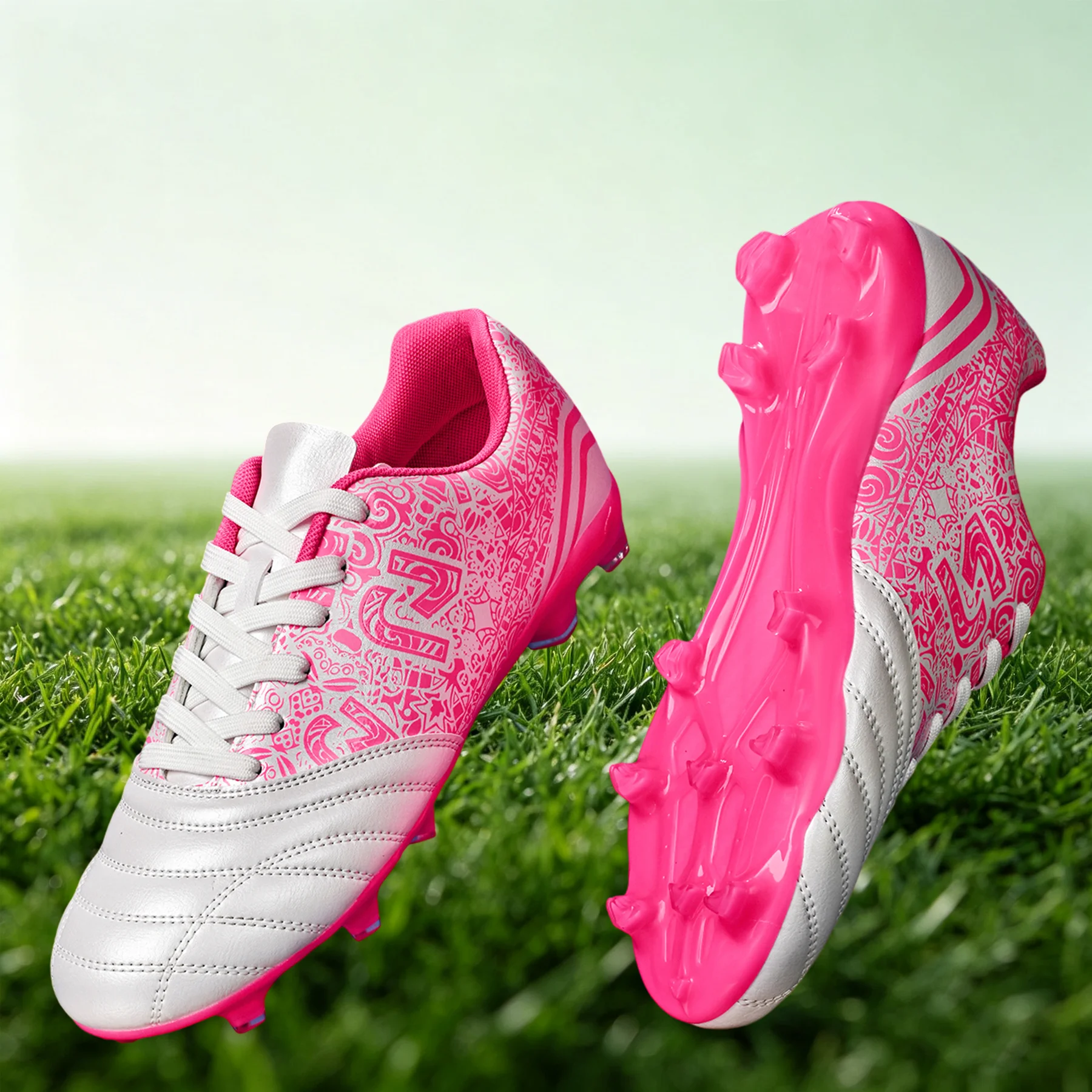 Adult AG FG Hybrid Soccer Cleats, Textured PU Upper for Better Ball Control, TPU Mixed Studs for Wet Natural Grass Match