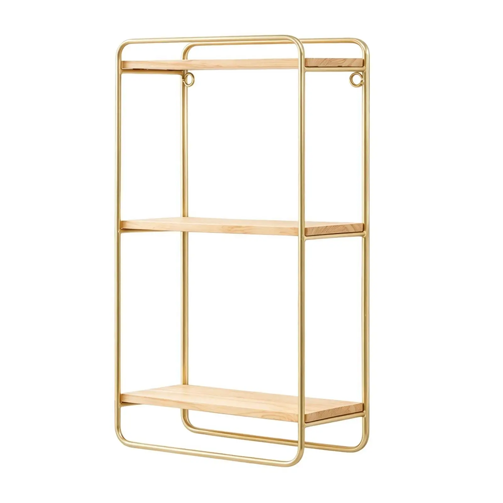 Three-Tier Wall Shelf Space-Saving Wooden Wall Mounted Storage Rack Three-Tier Shelf with Metal Frame Slim Narrow Profile