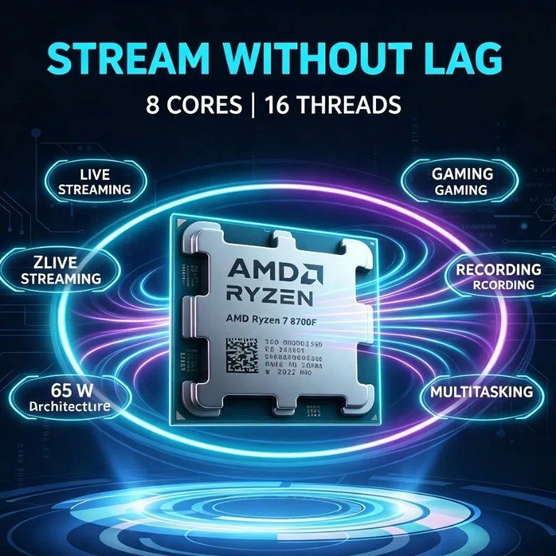 R7 8700F 4NM Processor Socket AM5 DDR5 Platform Gaming Desktop CPU No Cooler Attached