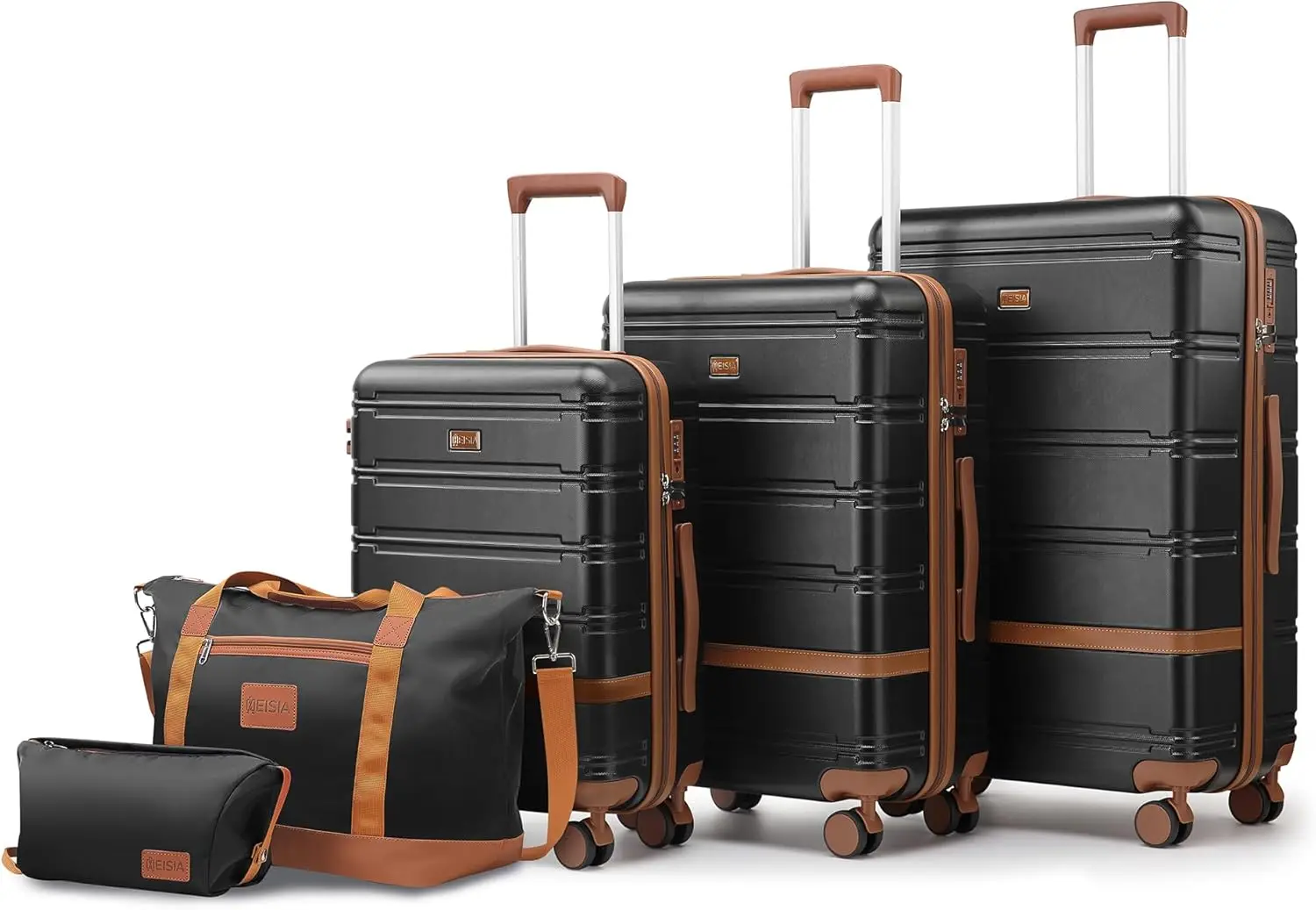 

3-Piece Lightweight Hard Shell Luggage Set with Spinner Wheels, TSA Lock & YKK Zippers for Travel - Black