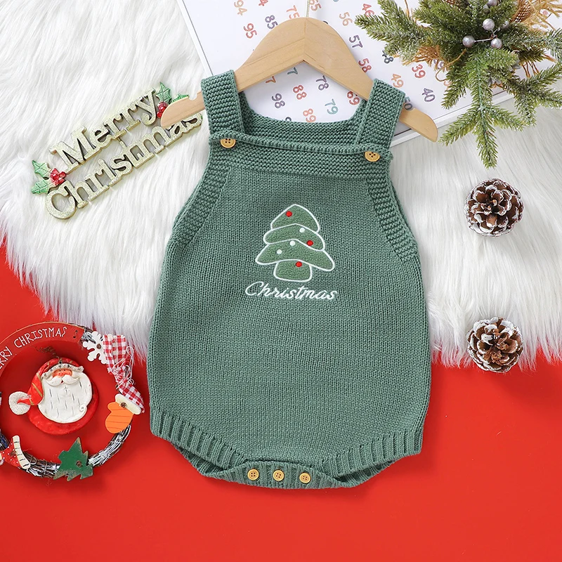 Winter Christmas Baby Bodysuits Clothes 0-18m Sleeveless One Piece Knit Newborn Boys Girls Onesie Outfits Infant Unisex Jumpsuit