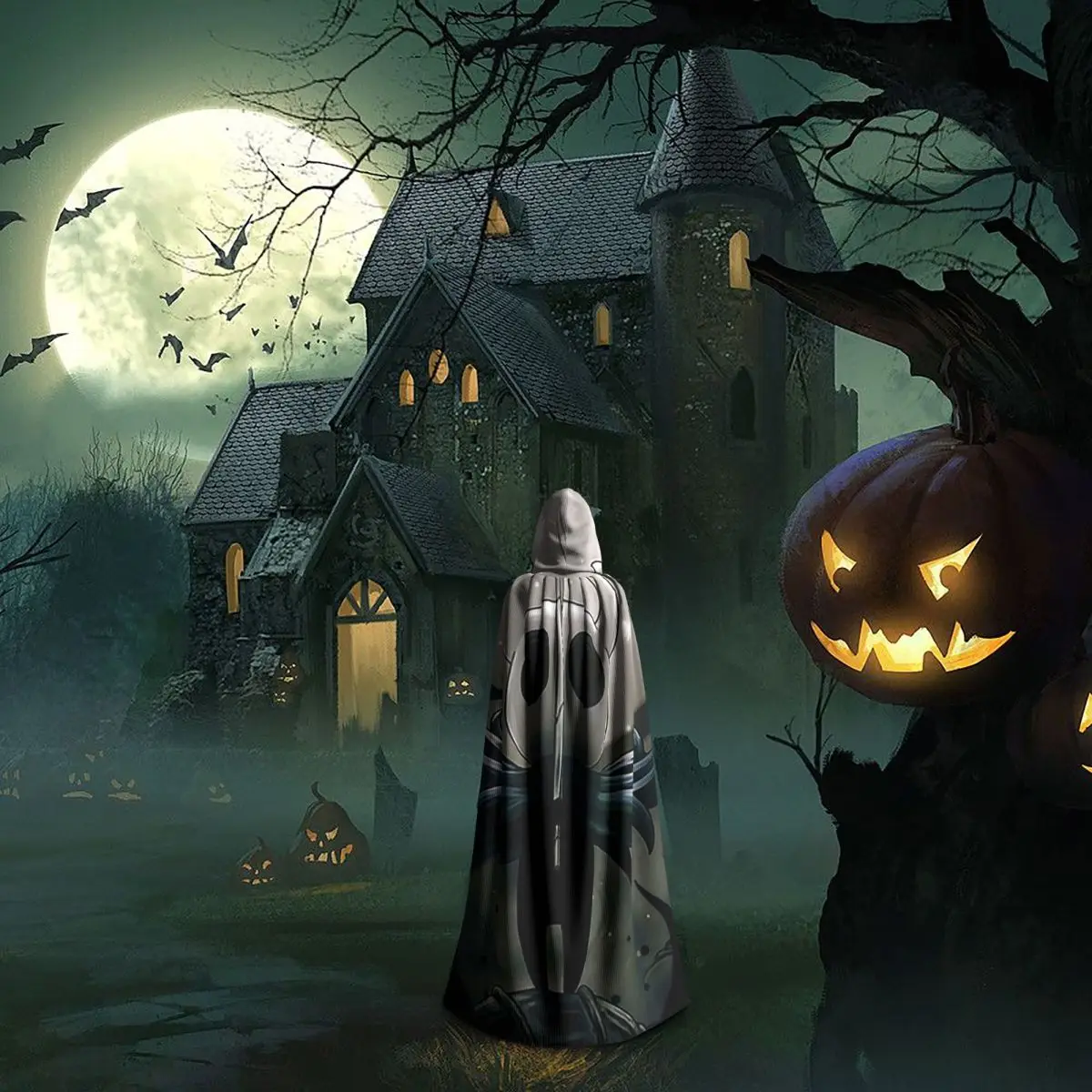 Mantello lungo con cappuccio da cavaliere cavo Costume medievale da strega Mantello cosplay HalloweenVampiro adulto unisex