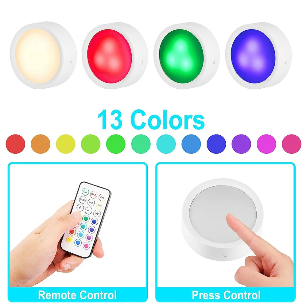 RGB Color E26/E27 Base AA Battery Powered Led Puck Light & Remote Controller Wireless Lamp Bulb for Wall Sconce ,Pendant Fixture