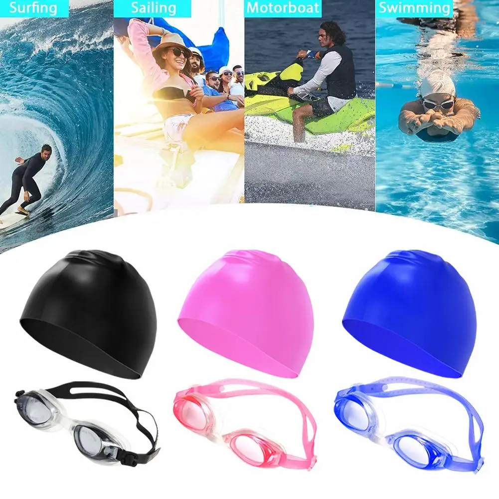 Anti-fog Silicone Swimming Cap Swimming Goggles Adjustable Flexible Silicone Swim Hat For Short/long Hai E1r3