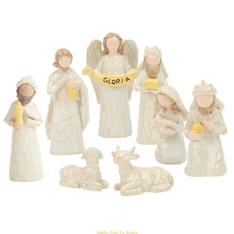 Nativity Statue Scene Set Holy Manger Christmas Crib Figurines Miniatures Ornament Church Gift Home Decorations