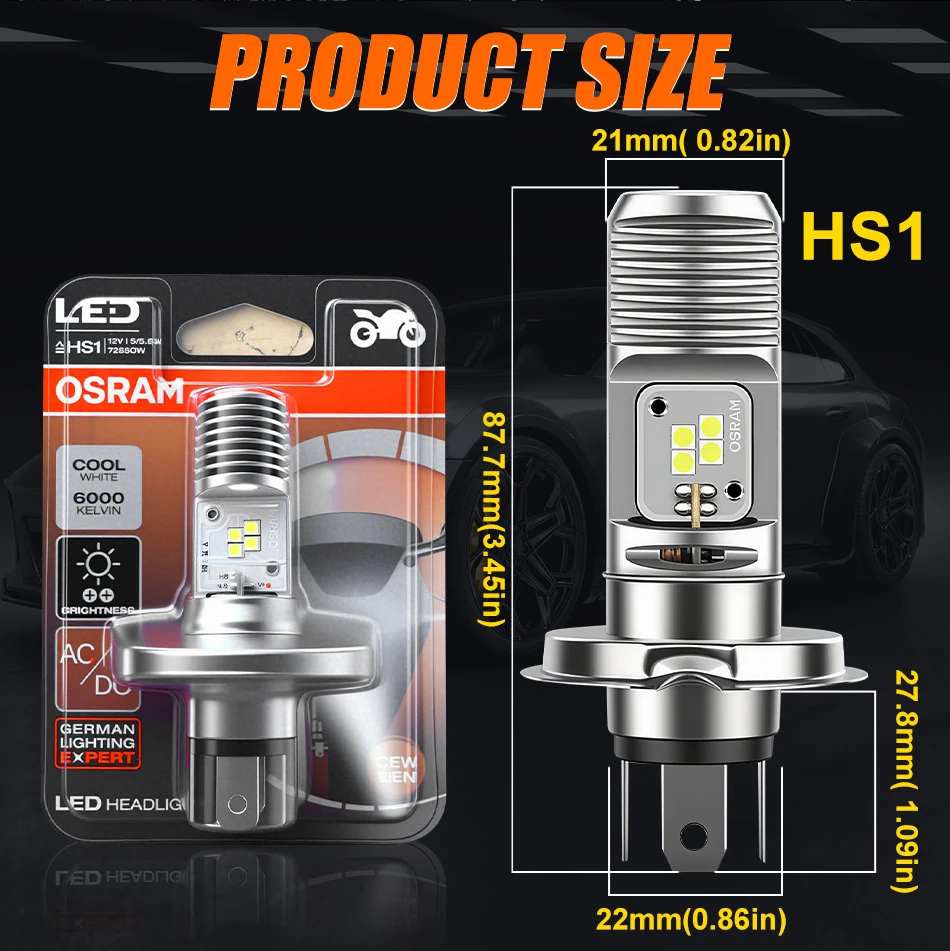OSRAM Original Motorcycle HS1 LED Headlight Bulb DC AC 12V Universal HS1 High/Low Car Lamps  1:1 PX43T 7285CW 6000K White 1 Pc image 6