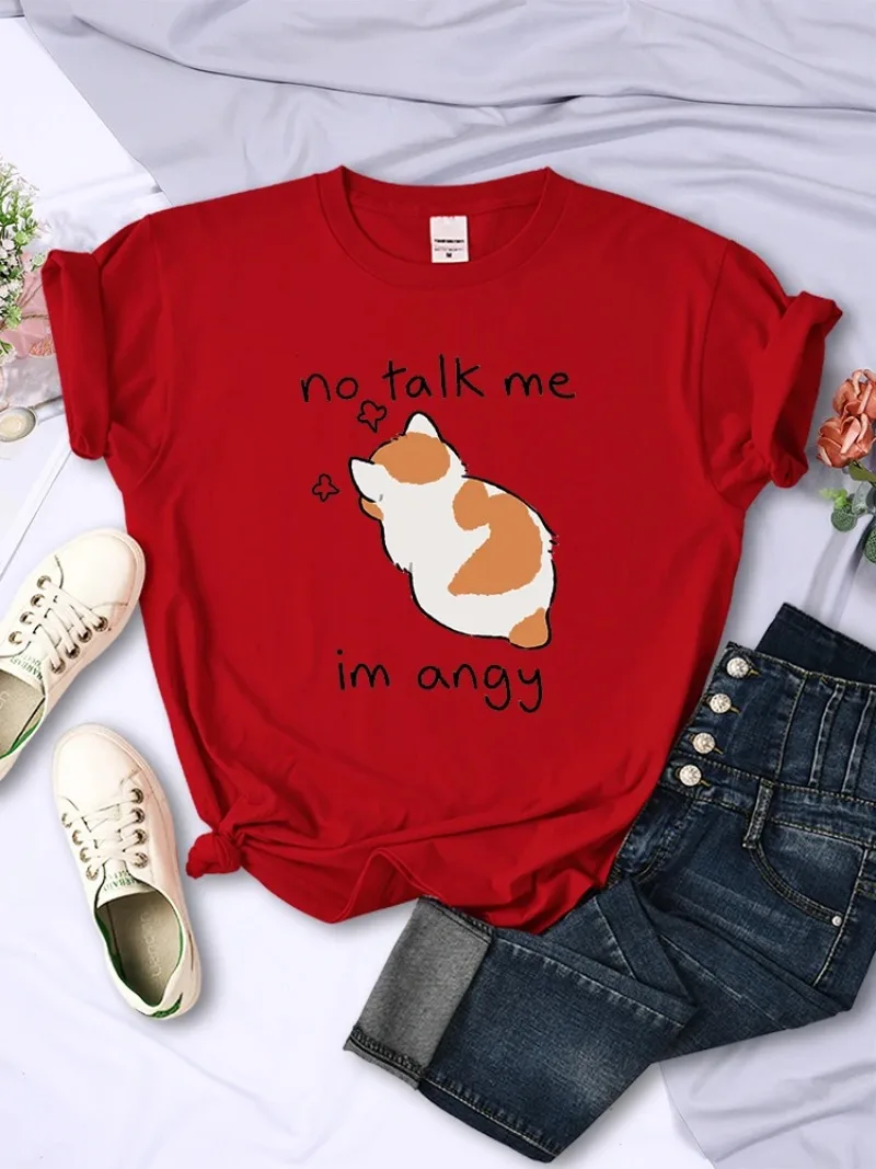 Fashion Tee Breathable Hip Hop Tops New Summer Women T-shirt No Talk Me Cute Angry Cat Print T Shirt For Female Comfortable