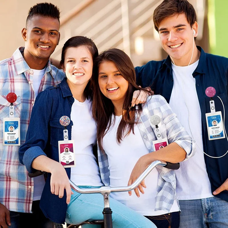 Carretes de insignia ID/Nombre con clip, con diamantes de imitación brillantes, para trabajadores de oficina, profesores y enfermeras