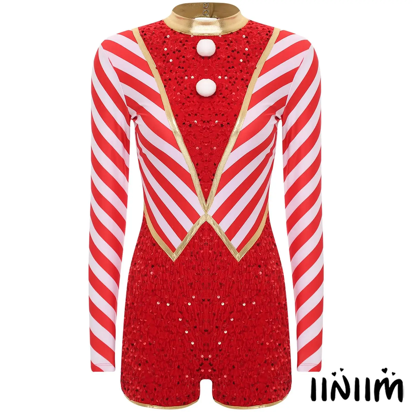 Mono de lentejuelas a rayas con bastón de caramelo de Navidad para mujer, leotardo, disfraz de fantasía de Navidad, patinaje artístico, gimnasia, Ropa de baile de Jazz