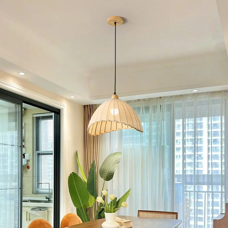 

Nordic Fabric LED E27 Pendant Light Scandinavian Style Hanging Lamp for Diningroom Living Room Bedroom White Ceiling Lighting