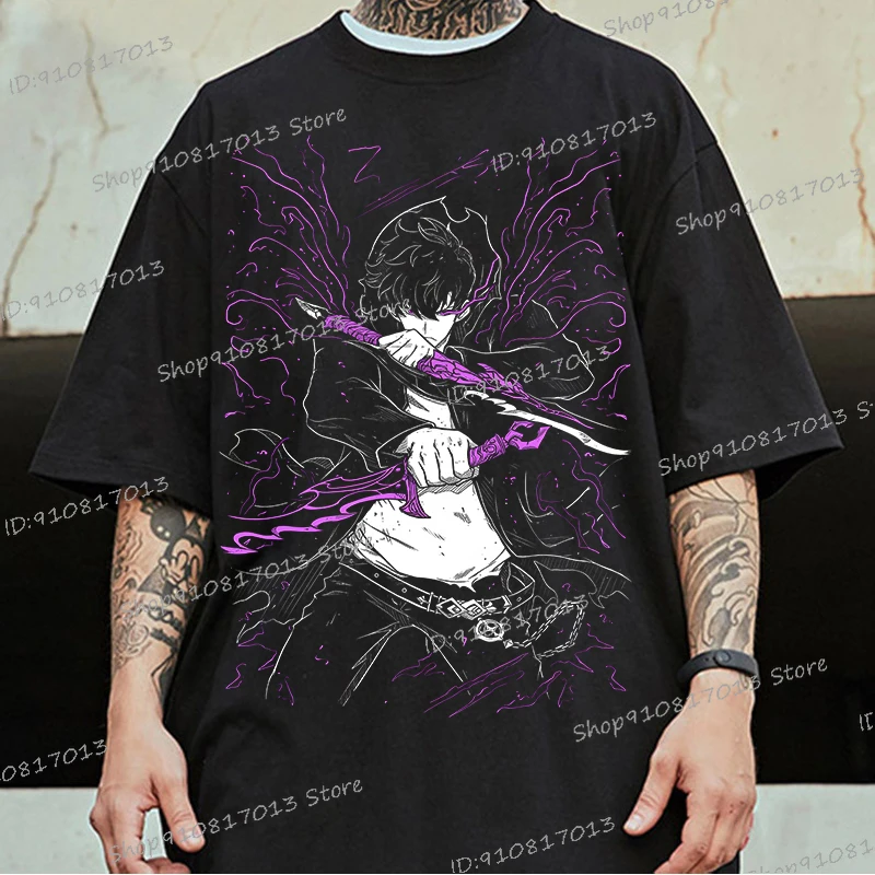 أنيمي سولو التسوية سونغ جينوو طباعة تي شيرت Harajuku موضة تي شيرت للرجال سولو التسوية جديد أنيمي مانغا الكلاسيكية تيز القمم