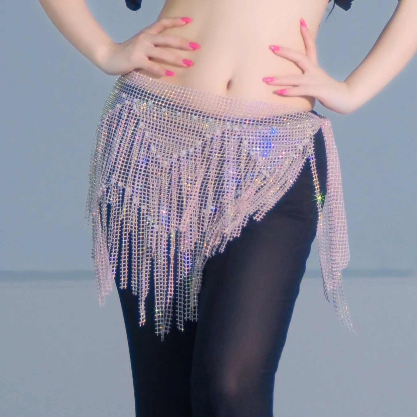 Luci polari Brillanti strass Nappa Sciarpa per fianchi Donna Costumi di danza del ventre Accessori Cintura di danza del ventre