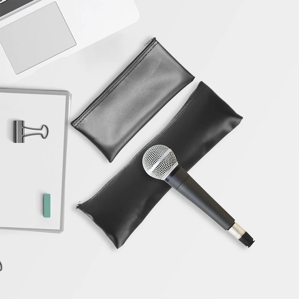 

4pcs Microphone Storage Bag Pu Wear-Resistant Waterproof Dust-Proof Zipper Closure Portable Mic Pouch For Outdoor Travel