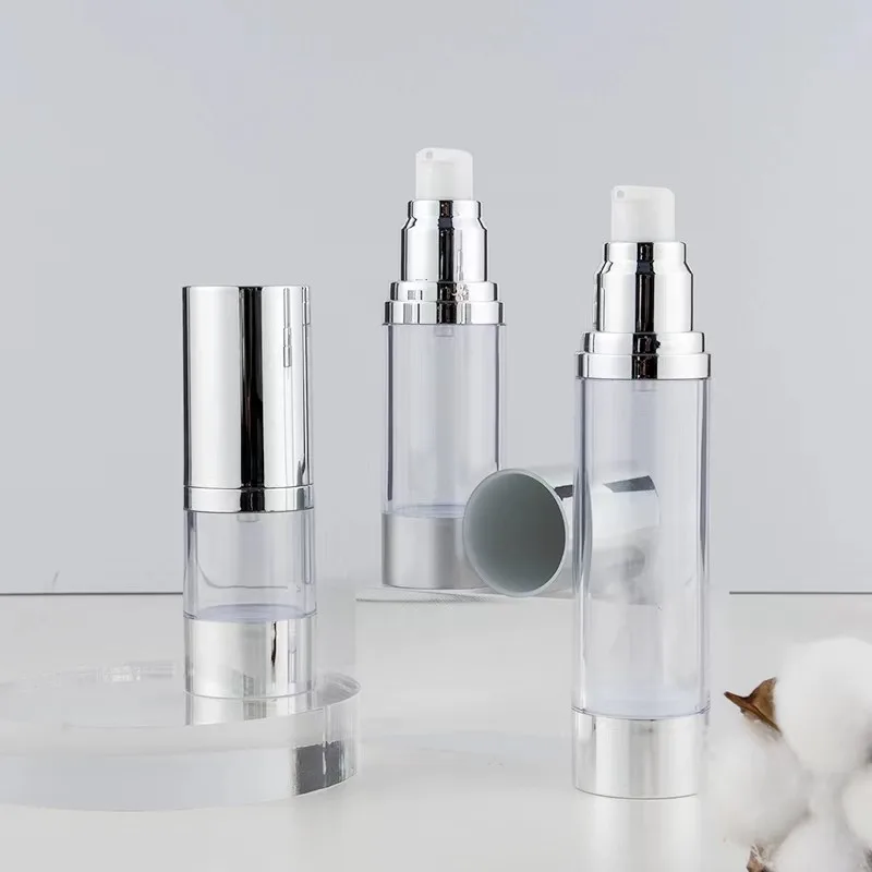 

Bright/Matte Silver Vacuum Bottle Pump Airless Luxury Portable Cosmetic Lotion Treatment Travel Empty Container 15ml/30ml/50ml