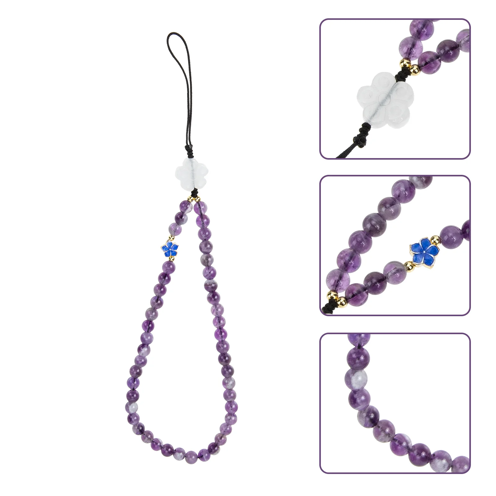 Amethyst Mobile Phone Charm Key Lanyard Decorative Rope Hanging Wrist Strap Lanyards for Keys