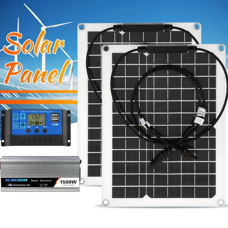 

Система солнечной энергии 200 Вт Зарядное устройство для солнечной панели 1500 Вт Инвертор 60A контроллер USB полный контроллер домашняя сетка для телефона