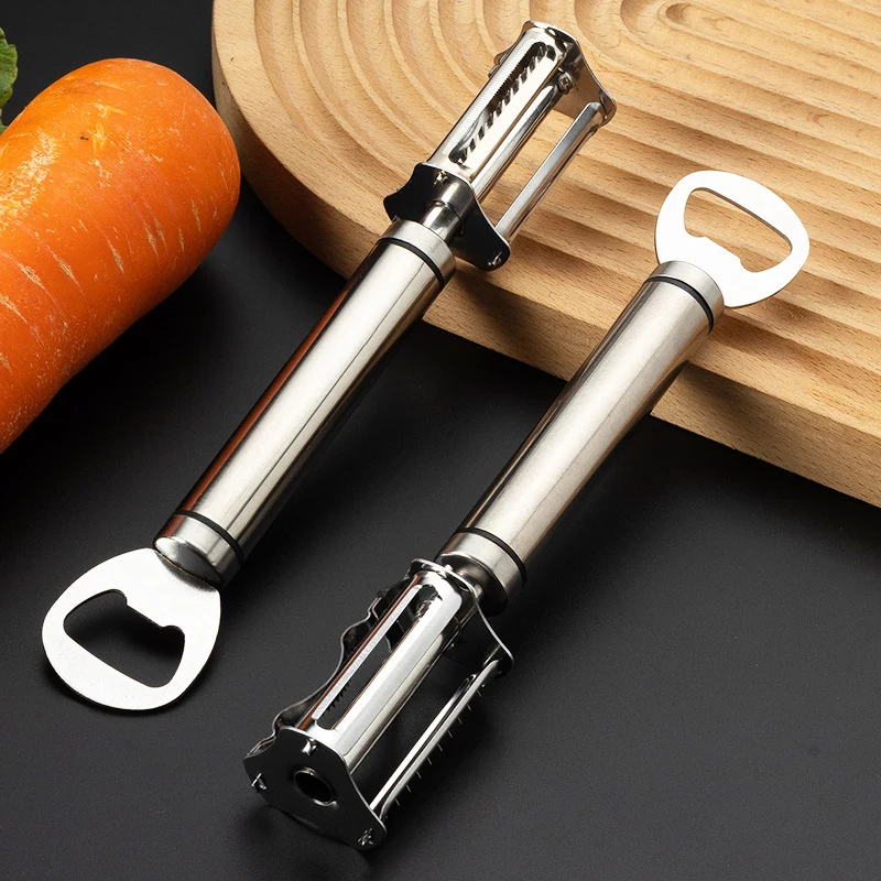 

Stainless steel double-head paring knife,four-in-one multi-purpose paring device,kitchen corn planer,bottle opener, wire planer