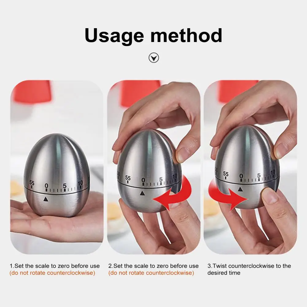 Stainless Steel Kitchen Timer Mechanical Kitchen Timer 60-minute Countdown Alarm Loud 70db Bell Stainless Steel Cooking Timer