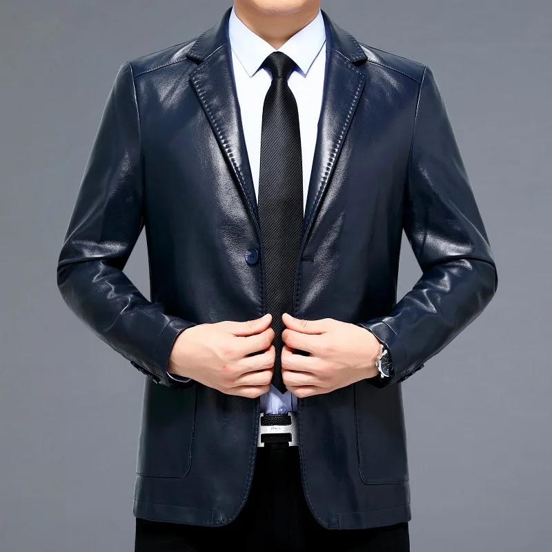 2024 new Haining genuine leather jacket men's slim sheepskin suit stand collar casual middle-aged Korean jacket