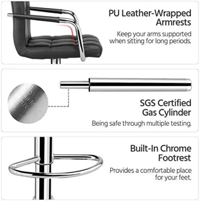 Tabouret de Bar Réglable en Cuir PU, Comptoir de Cuisine, Chaise de Salle à Manger à Comcussion Hydraulique, 4 Pièces