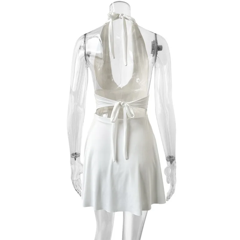 KIDCRKJ 2026 Neckholder Kurze Kleider für Damen Einfarbig Rückenfreie Damenkleider Sommer Party Minikleid Damen Strand Damenkleid – Detail 20