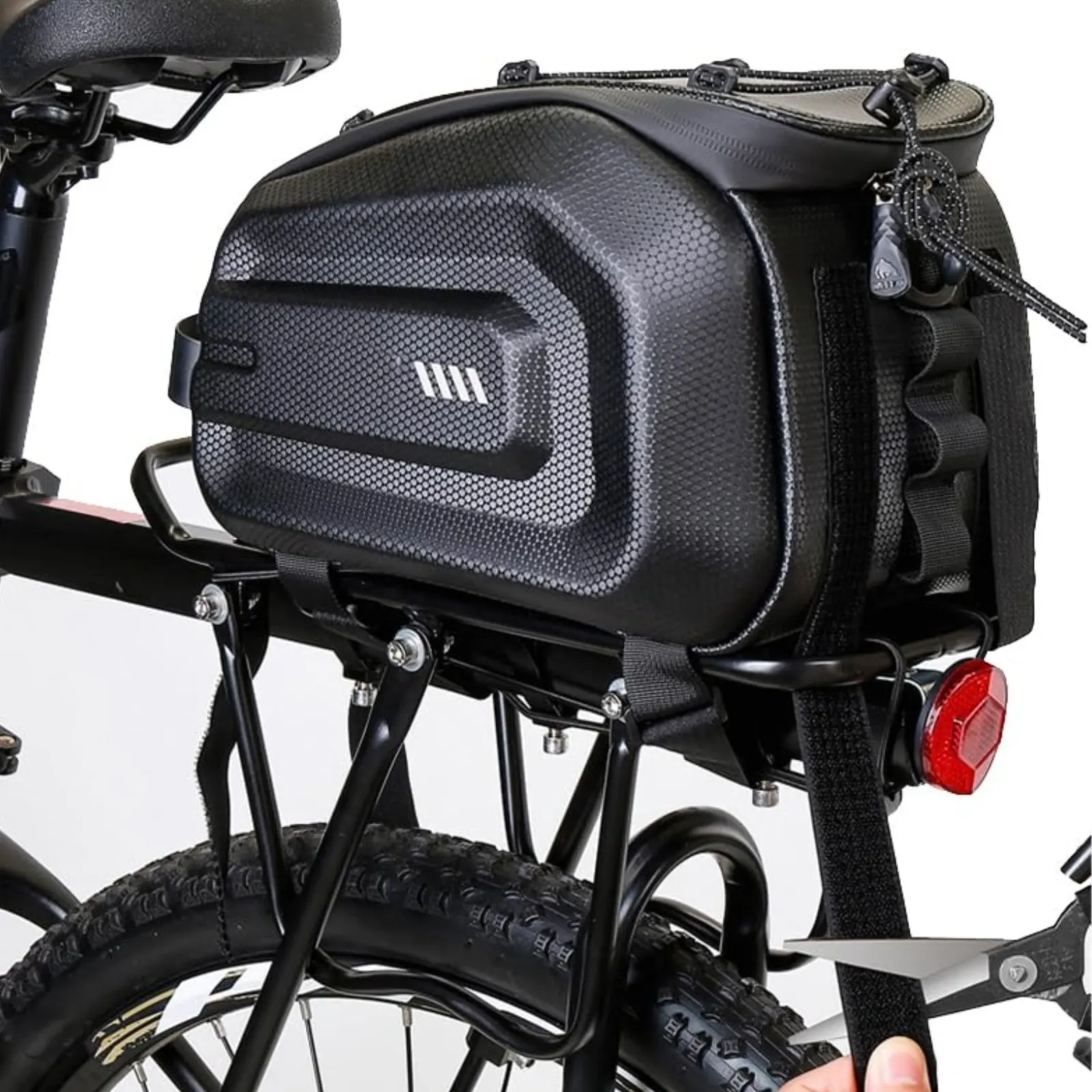 

Rigid-Shell Bike Trunk Bag Shoulder Strap Cycle Rear Rack Bag Water Bottle Holder Carbon Fiber Texture for Commuters
