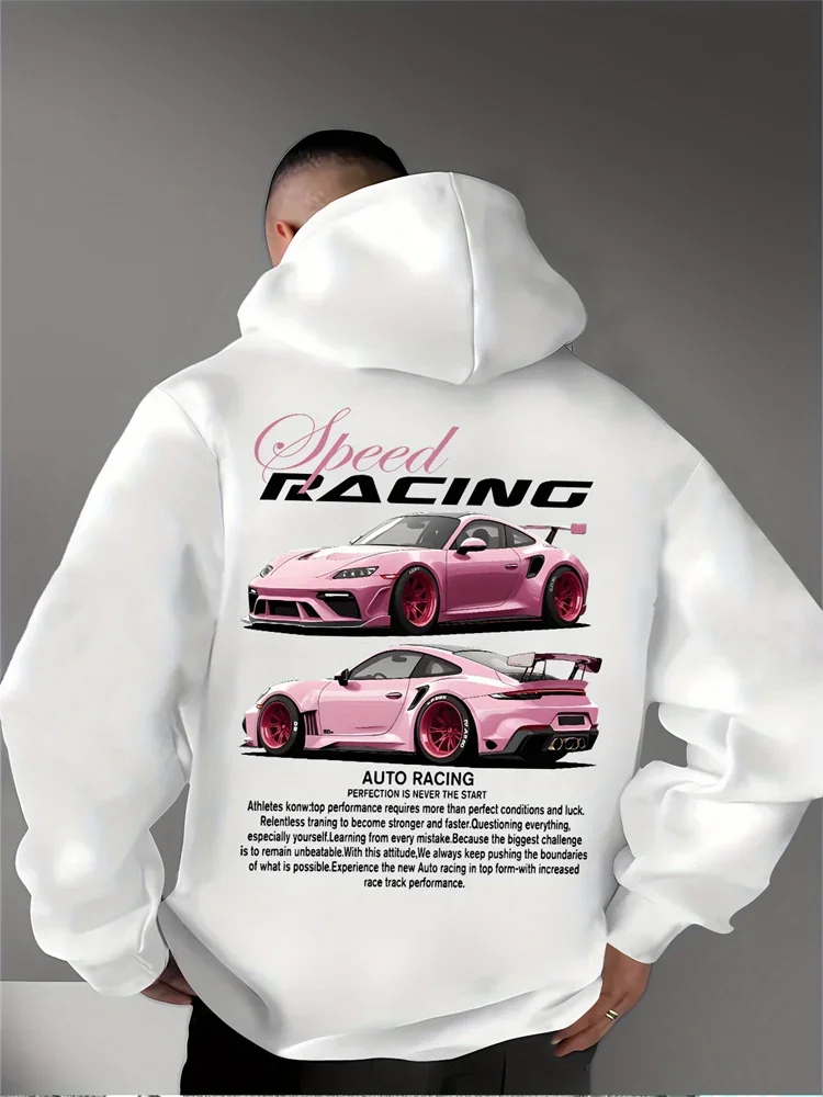 هوديي برسومات سباق عاطفية للرجال يتميز بسيارات السباق والرسوم التوضيحية للسيارات الرياضية، هوديي عصري غير رسمي #2