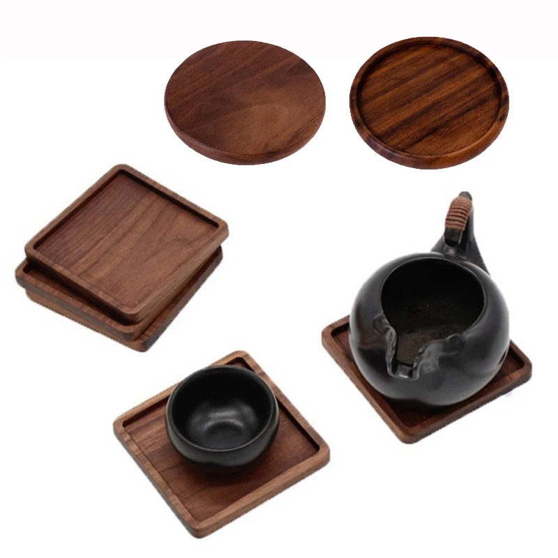 Household Walnut Wood Coasters Non-slip Tea Coffee Cup Pad Placemats Decoration Durable Heat Resistant Square Round Drink Mat 