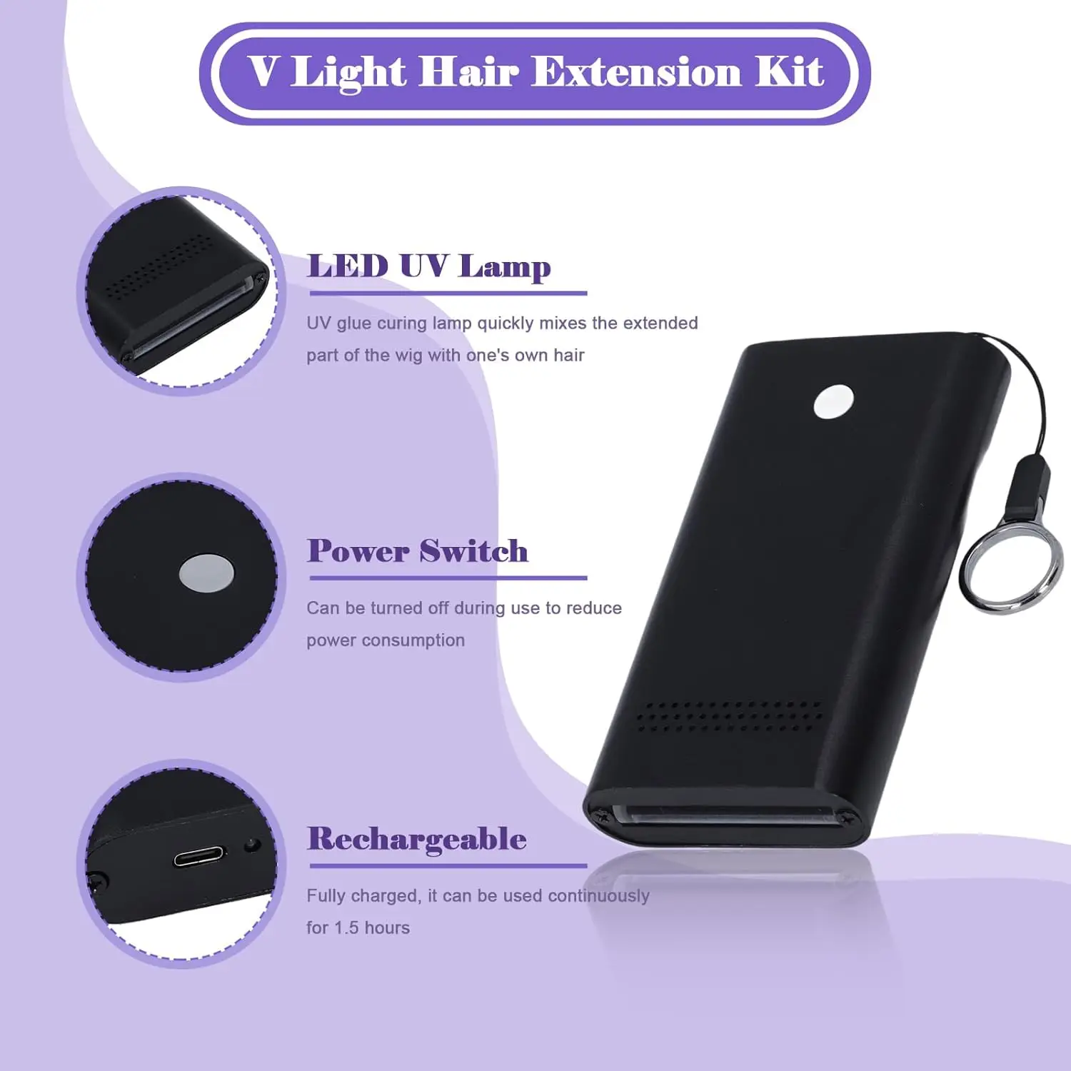 Handheld V-Light for Hair Extension Beauty Salon Fast Grafting Hair Invisible Non-marking Professional Hair UV Curing Light