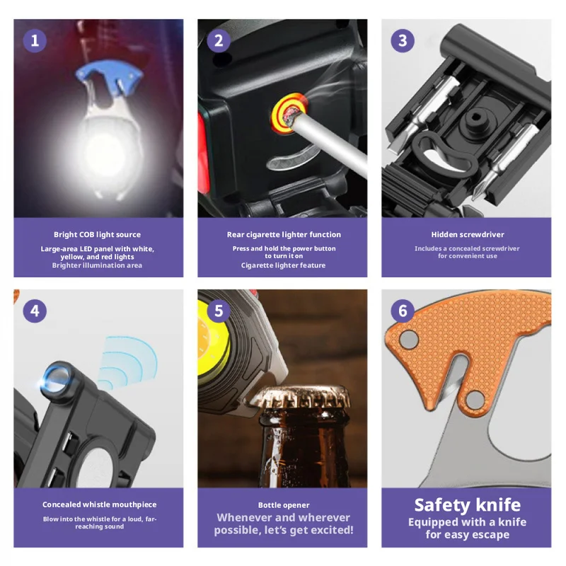 New Outdoor Emergency Light with Multiple Functions, Cigarette Lighter, Cutter, Screwdriver, Camping Light, Keychain Light