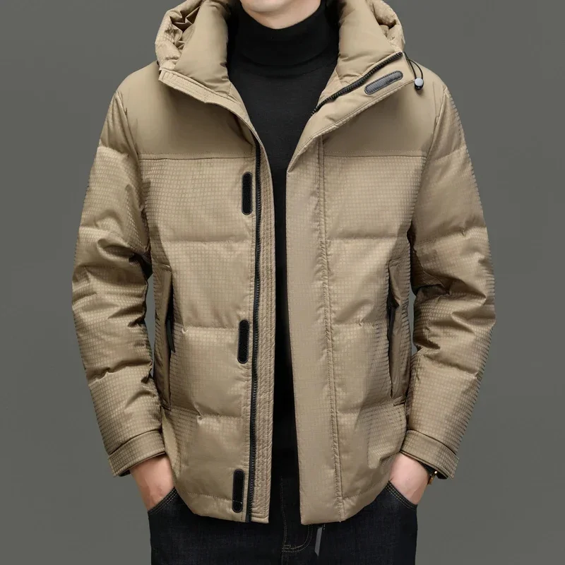 2025 Men's High-end Clothing Winter Down Jacket Hooded Thick Warm White Duck Coat Short Simple Bread Clothes Casual Jack