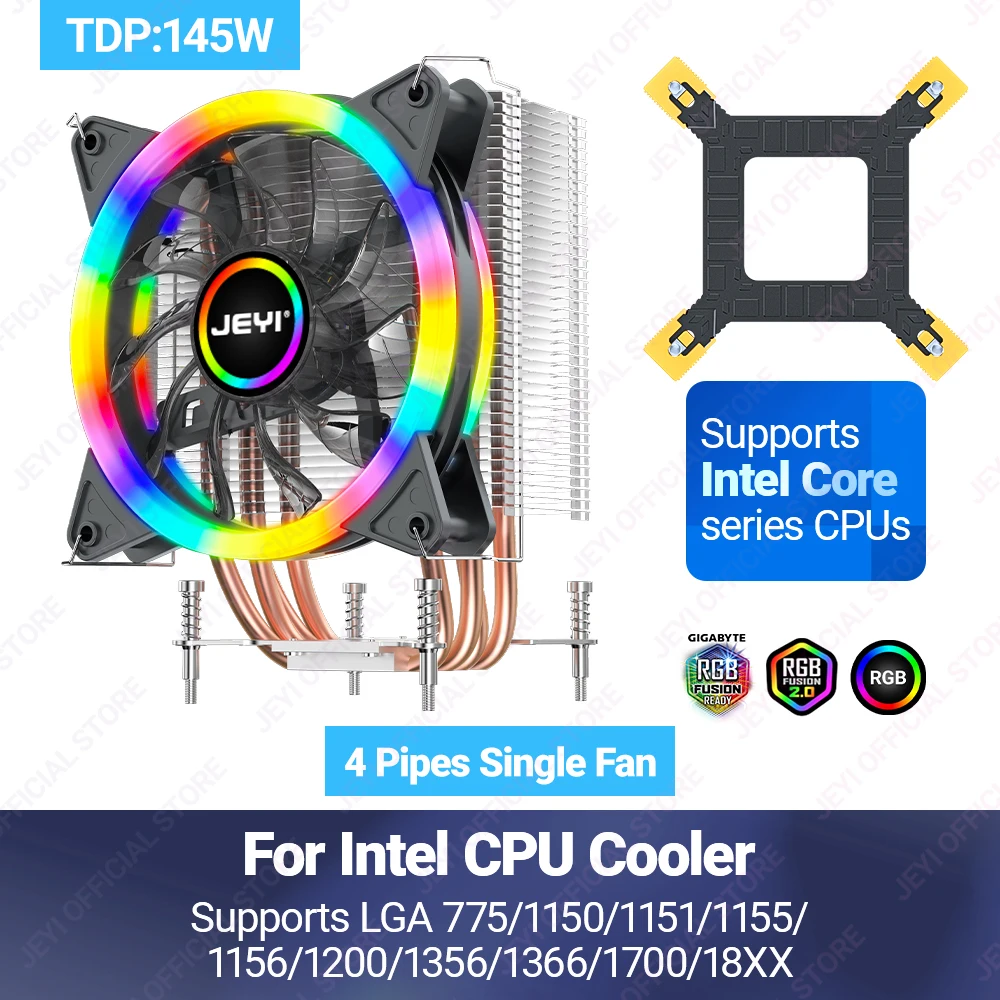 JEYI RGB CPU Koeler 4/6 Heatpipes Air Tower Radiator PC 12 cm PWM Fan voor Intel 1700 1200 1150 1155 1156 1366 2011 AM5 AM4 AM3