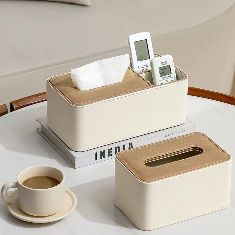 Multifunktionale Taschentuchbox Hotel Fernbedienungs-Aufbewahrungsbox 2-in-1 Leder Schreibtisch-Schubladenbox für Zuhause Wohnzimmer
