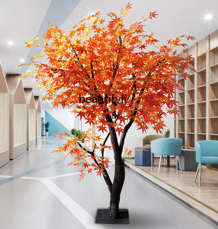 Simulation Tree Fake Trees Red Maple Large Plant Living Room Interior Hotel Decoration Real Dry Props Landscape