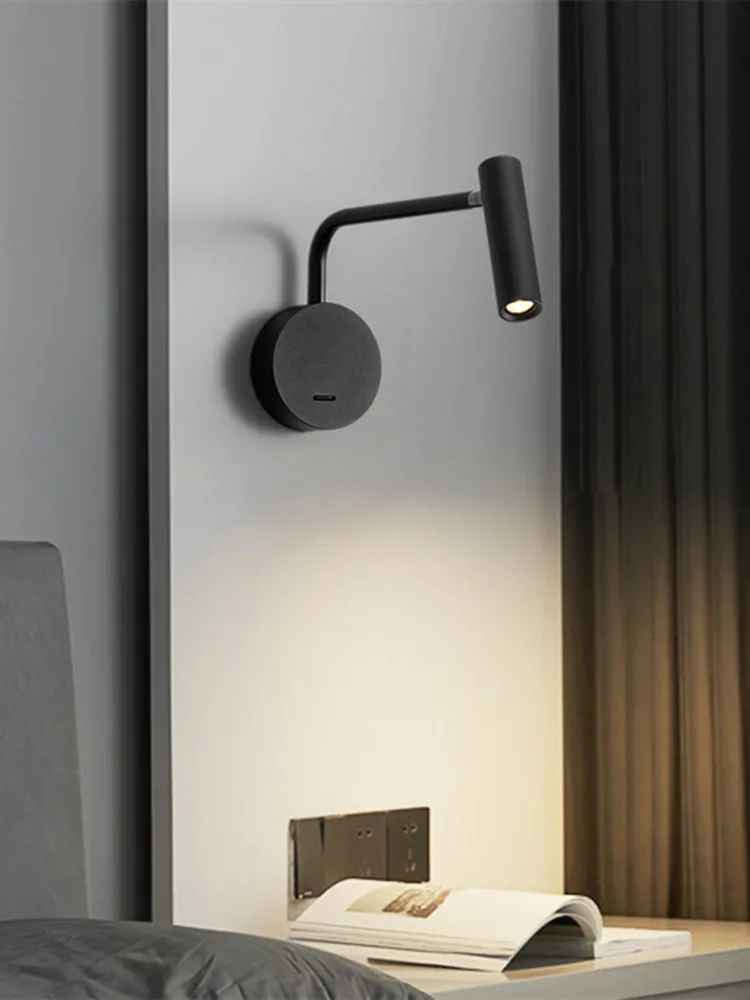 Applique murale de lecture à bras oscillant moderne avec interrupteur, lumières LED réglables, luminaire décoratif industriel, hôtel, chevet, salle d'étude, 3W